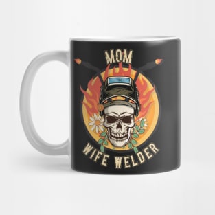 Welders skull woman sarcastic floral retro quote Groovy mom wife welder Mug